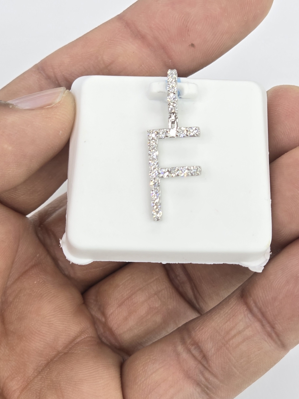 925 Sterling Silver Lab Grown Diamond Letter F Pendant